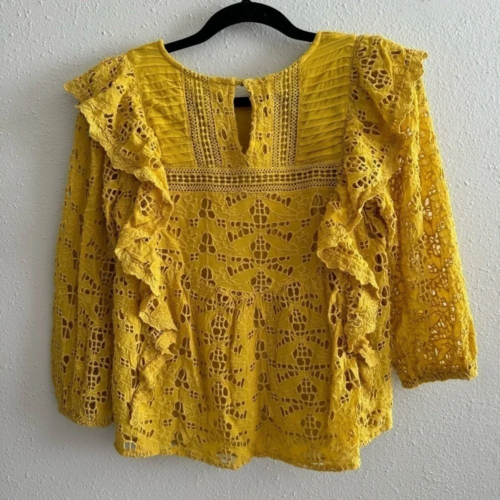 Anthropologie Clementine Blouse Eyelet Ruffle Pullover Puffed Sleeve Top